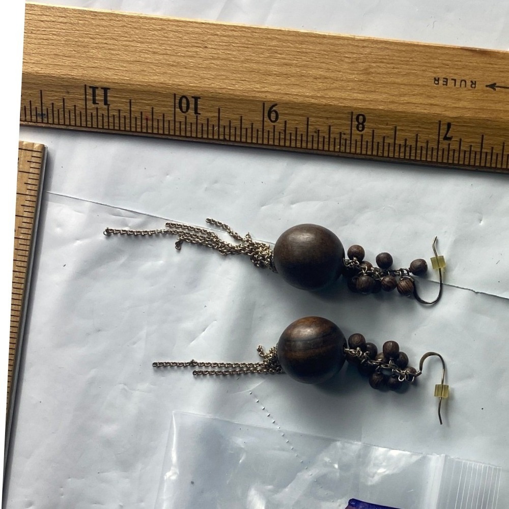Wooden Beaded Dangle Earrings Brown Boho Chandelier Chain